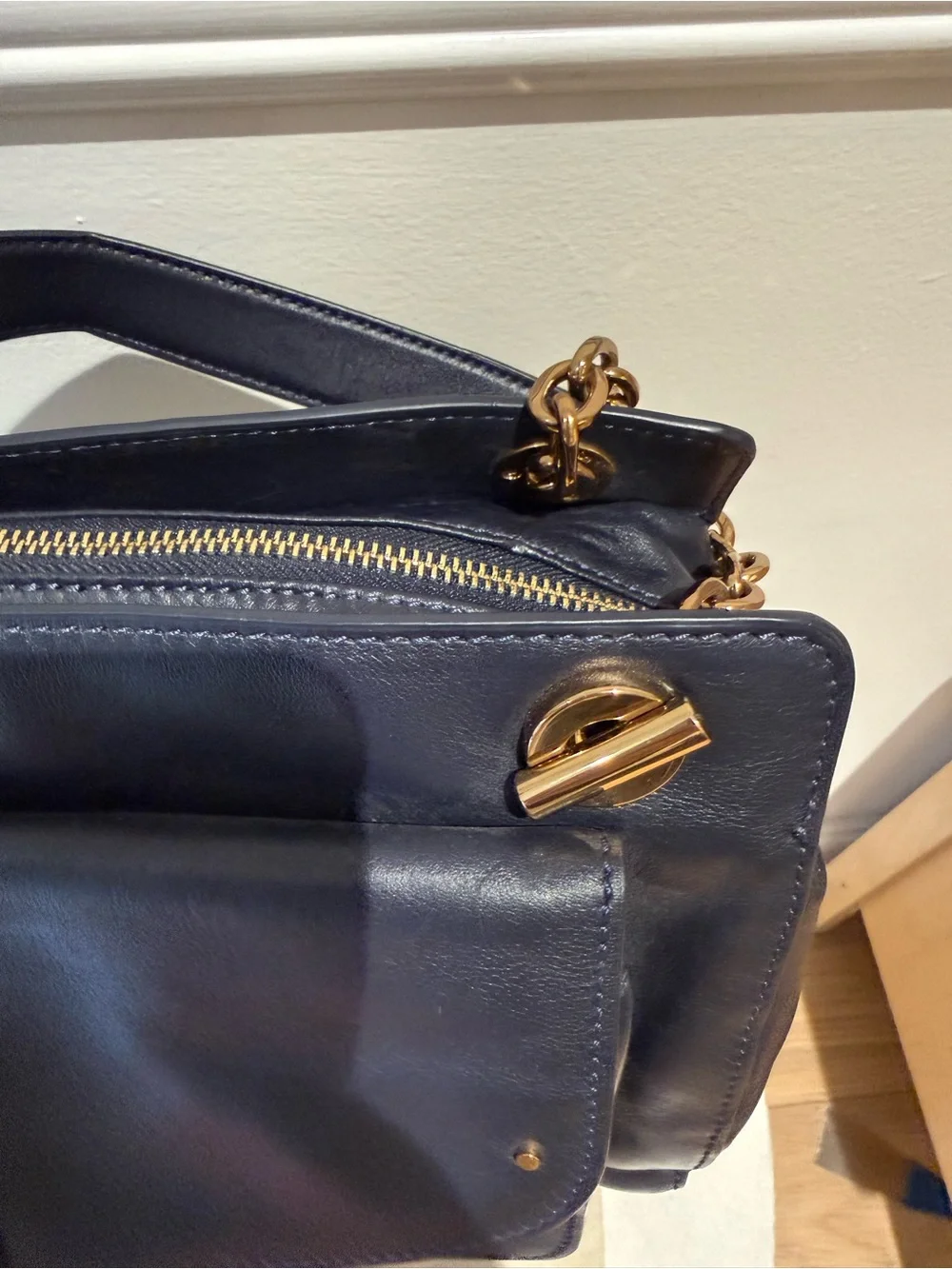 Tory Burch Priscilla Leather Shoulder Bag in navy blue